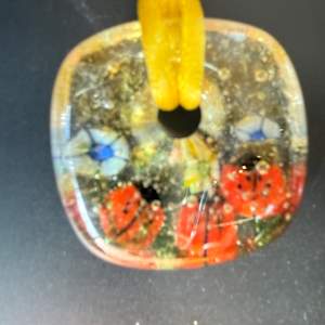 Square Necklace Ladybugs and Flowers #1 by Candice Treat Murphy, Image 9.