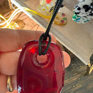 Striker Red with Gold Flakes Rectangle Necklace #2 by Candice Treat Murphy, Image 3.