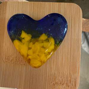 3” Square Glass Box #1 with 2” Pocket Heart on Bamboo Lid (Ukraine Colors) by Candice Treat Murphy, Image 7.