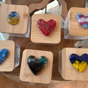 3” Square Glass Box #3 with 2” Pocket Heart on Bamboo Lid (Turquoise and Black) by Candice Treat Murphy, Image 2.