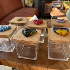 3” Square Glass Box #6 with Glass Soother Stone on Bamboo Lid 1 (Ukraine Sunflower) by Candice Treat Murphy, Image 3.