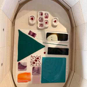 10” Turquoise Square with Stacked Marigold and Cobalt Squares by Candice Treat Murphy, Image 1.