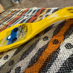 Blue the Truck on Marigold Spoon Rest #1 by Candice Treat Murphy