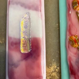 Pink Streaky with Clear Iridescent Piece Ornament #3 by Candice Treat Murphy, Image 2.