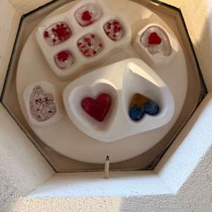 Iridescent Clear Square Necklace #1 with Red Dots by Candice Treat Murphy, Image 3.