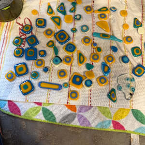 10” Turquoise Square with Stacked Marigold and Cobalt Squares by Candice Treat Murphy, Image 5.