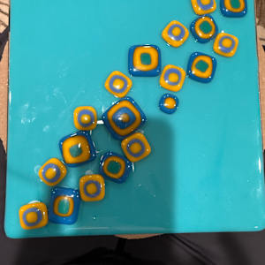 10” Turquoise Square with Stacked Marigold and Cobalt Squares by Candice Treat Murphy, Image 6.