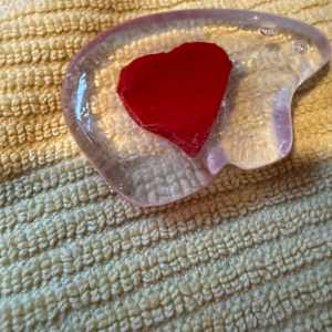 Clear Iridescent Bear with Chunky Red Heart Plant Stake by Candice Treat Murphy, Image 3.