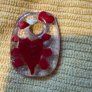 Rectangular Necklace with Red Heart and Dots by Candice Treat Murphy, Image 3.
