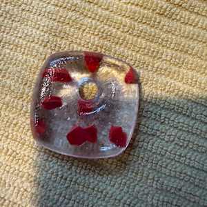 Iridescent Clear Square Necklace #1 with Red Dots by Candice Treat Murphy, Image 5.