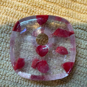 Iridescent Clear Square Necklace #1 with Red Dots by Candice Treat Murphy, Image 4.