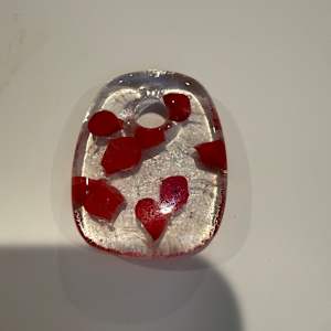 Iridescent Clear Rectangular Necklace Drop #4 with Red Dots by Candice Treat Murphy, Image 3.