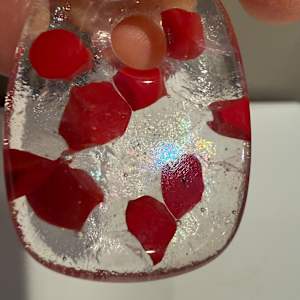 Iridescent Clear Rectangular Necklace Drop #4 with Red Dots by Candice Treat Murphy, Image 4.