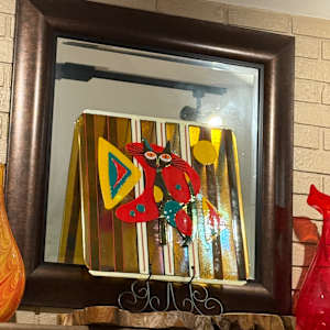 MCM Cat and Retro Shapes on Large Striped Square by Candice Treat Murphy, Image 1.