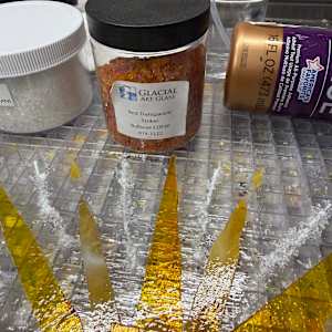 12” Striker Red,  Streaky Gold, Clear Iridescent, and Dichroic Sunburst by Candice Treat Murphy, Image 1.