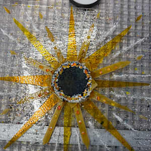 12” Striker Red,  Streaky Gold, Clear Iridescent, and Dichroic Sunburst by Candice Treat Murphy, Image 6.