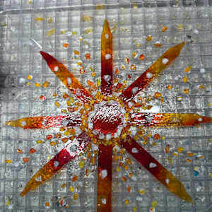 10” Flaming Red and Yellow Sunburst with Red Striker and Clear Iridescent  Frit by Candice Treat Murphy, Image 5.