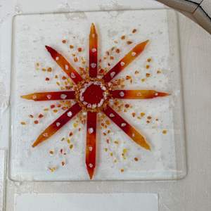 10” Flaming Red and Yellow Sunburst with Red Striker and Clear Iridescent  Frit by Candice Treat Murphy, Image 7.
