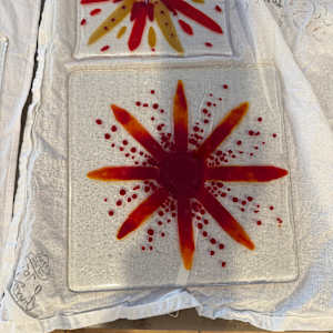 10” Flaming Red and Yellow Sunburst with Red Striker and Clear Iridescent  Frit by Candice Treat Murphy, Image 10.