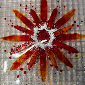 10” Flaming Red and Yellow Sunburst with Red Striker and Clear Iridescent  Frit by Candice Treat Murphy, Image 11.