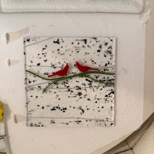 Cardinals on Black Confetti 5” Square #1 by Candice Treat Murphy, Image 1.