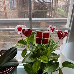 Clear Iridescent Bear with Chunky Red Heart Plant Stake by Candice Treat Murphy, Image 4.