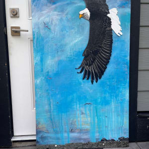 EAGLE IN FLIGHT by CATHY KLUTHE  Image: Showing size in proportion to a door.