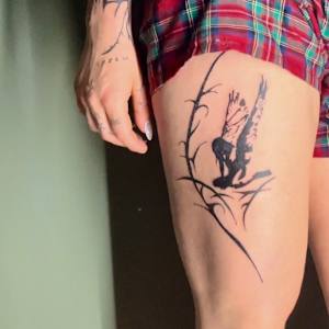 Fallen Angel Blackwork Tattoo by Cameryn Popiel