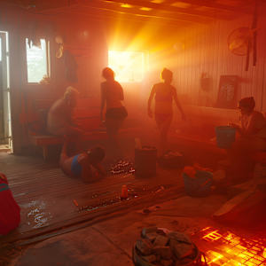Bathers in the Sauna, Summertime by Laura Rautjoki