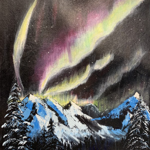 Alaska mountains and Aurora Borealis Lights by Pamela Bell