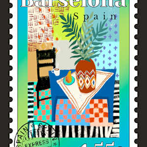 Barselona  Afternoon Postage Stamp by Debbie Warnock