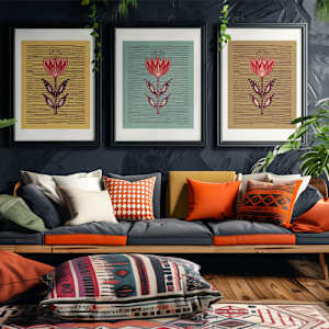Red Tulip on Yellow Ochre by Debbie Warnock 