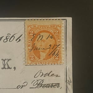 1866 First National Bank Check w/R15 Stamp 
