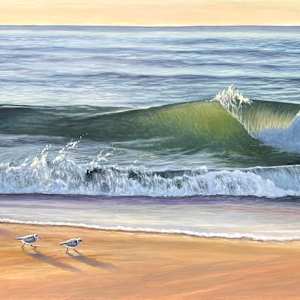 Sanderlings at Duck Beach by Lorraine  Dey 