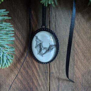 Little Brown Bat - Black Metal & Glass Original Art Ornament 