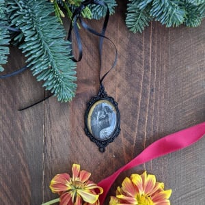 American Crow Portrait - Gold Leaf, Black Metal & Glass Original Art Ornament 