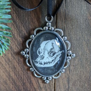 English Bulldog Skull - Silver Metal & Glass Original Art Ornament by Layil Umbralux 