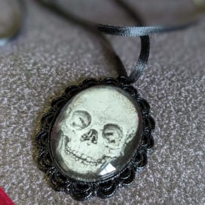 Human Child Skull - Black Metal & Glass Original Art Ornament by Layil Umbralux 
