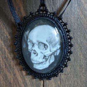 Human Skull 3 Quarter - Black Metal & Glass Original Art Ornament by Layil Umbralux 