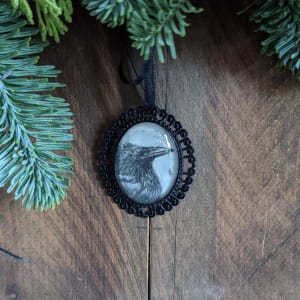Raven Portrait - Black Metal & Glass Original Art Ornament 