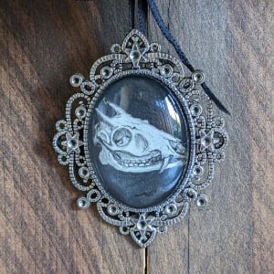 Tufted Deer Skull - Silver Metal & Glass Original Art Ornament 
