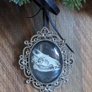 Tufted Deer Skull - Silver Metal & Glass Original Art Ornament