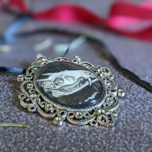 Tufted Deer Skull - Silver Metal & Glass Original Art Ornament 
