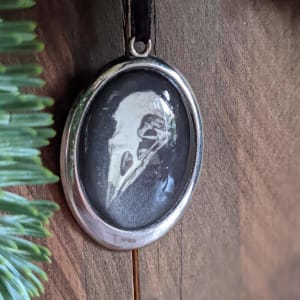 American Crow Skull - Silver Metal & Glass Original Art Ornament by Layil Umbralux 