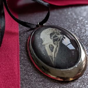 American Crow Skull - Silver Metal & Glass Original Art Ornament by Layil Umbralux 
