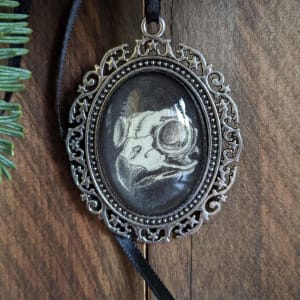 Great Horned Owl Skull - Silver Metal & Glass Original Art Ornament by Layil Umbralux 