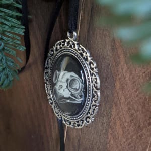 Great Horned Owl Skull - Silver Metal & Glass Original Art Ornament by Layil Umbralux 