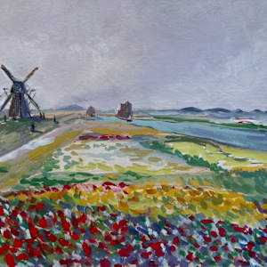 After Monet’s “Tulip Fields with the Rijnsburg Windmill” 1886 by Susan Lynne Peters, Image 1.