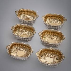 Untitled (6 Heavy English Sterling Silver Salt Cellars) by Artist Unknown 