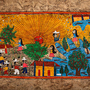 Untitled (Amate bark painting of Nahua farmers at work in their fields) by Nahua Amate